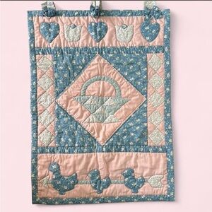 Pink and Blue Coquette Grandmacore Handmade Vintage 90s 2000s Quilted Wall Decor